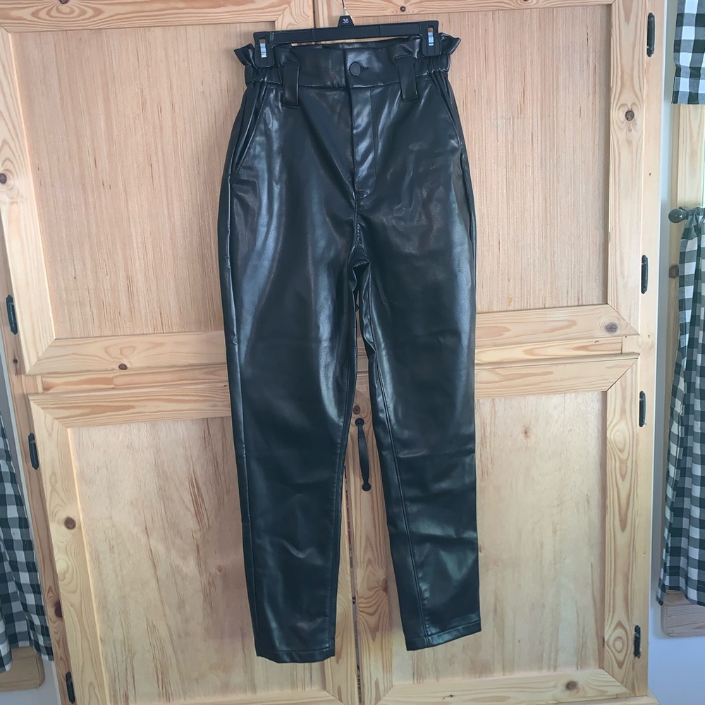 Express black faux leather “Ankle, super high rise” pants size 6L